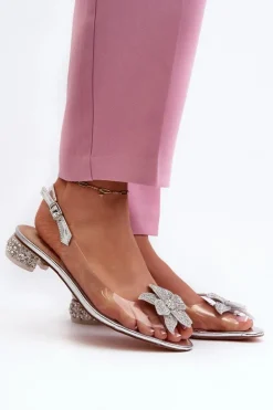 Sandały Transparentne Na Niskim Obcasie Z Ozdobą Srebrne D&A MR38-383