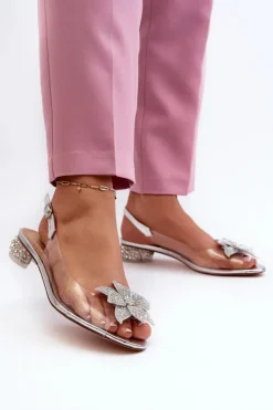 Sandały Transparentne Na Niskim Obcasie Z Ozdobą Srebrne D&A MR38-383