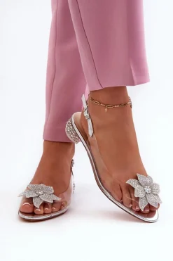 Sandały Transparentne Na Niskim Obcasie Z Ozdobą Srebrne D&A MR38-383