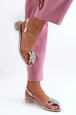 Sandały Transparentne Na Niskim Obcasie Z Ozdobą Srebrne D&A MR38-383