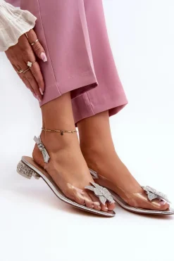 Sandały Transparentne Na Niskim Obcasie Z Ozdobą Srebrne D&A MR38-383