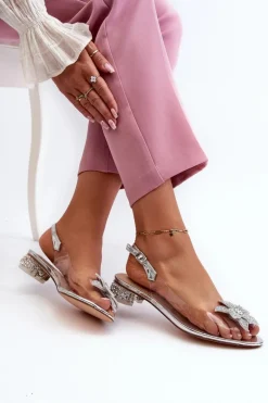 Sandały Transparentne Na Niskim Obcasie Z Ozdobą Srebrne D&A MR38-383