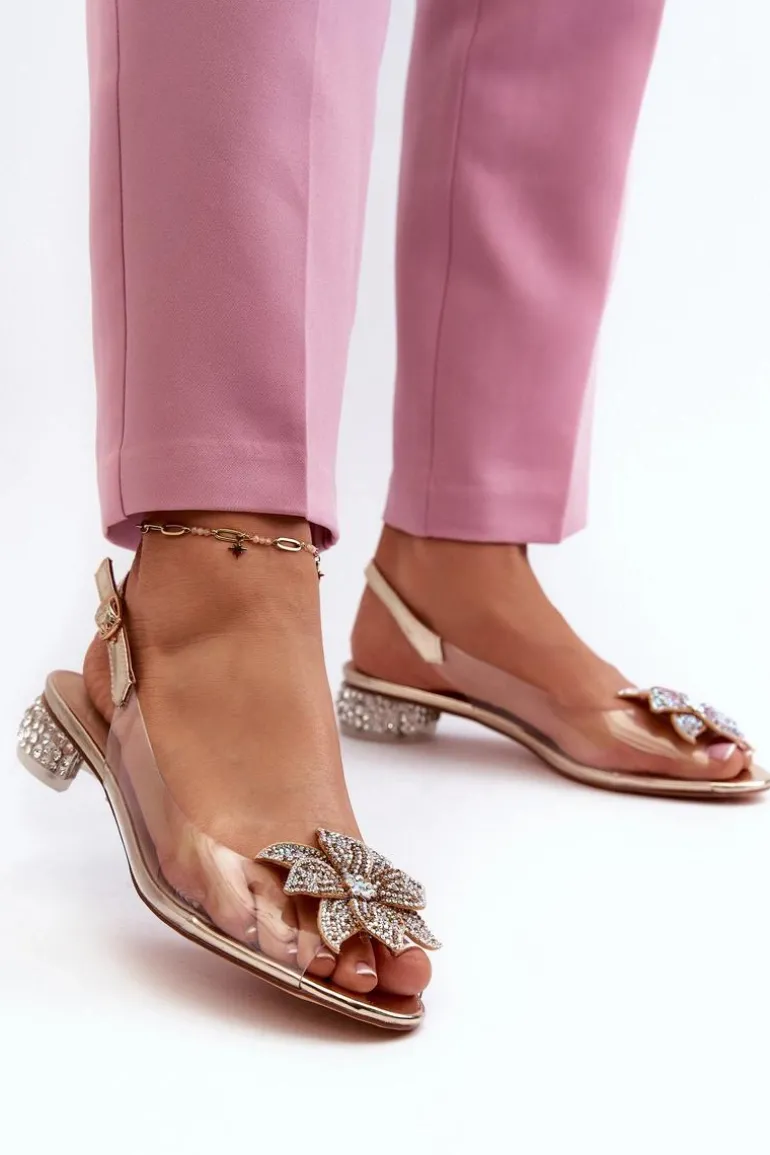 Sandały Transparentne Na Niskim Obcasie Z Ozdobą Złote D&A MR38-383