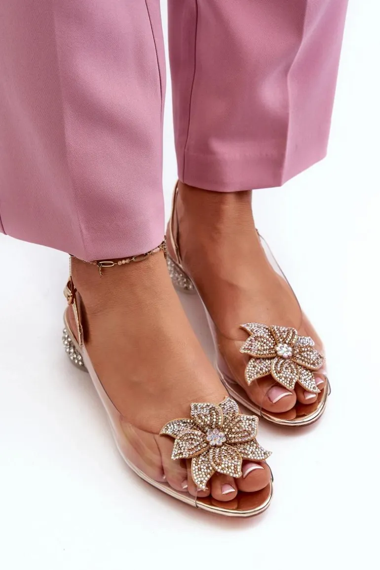 Sandały Transparentne Na Niskim Obcasie Z Ozdobą Złote D&A MR38-383