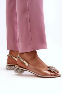 Sandały Transparentne Na Niskim Obcasie Z Ozdobą Złote D&A MR38-383