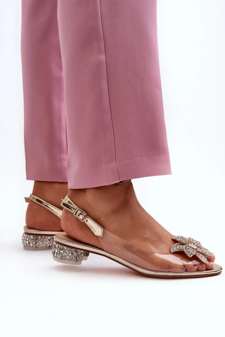 Sandały Transparentne Na Niskim Obcasie Z Ozdobą Złote D&A MR38-383