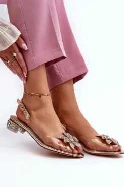 Sandały Transparentne Na Niskim Obcasie Z Ozdobą Złote D&A MR38-383