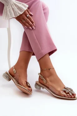 Sandały Transparentne Na Niskim Obcasie Z Ozdobą Złote D&A MR38-383