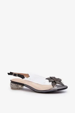 Sandały Transparentne Na Niskim Obcasie Z Ozdobą Czarne D&A MR38-383