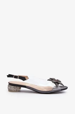 Sandały Transparentne Na Niskim Obcasie Z Ozdobą Czarne D&A MR38-383