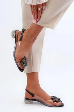 Sandały Transparentne Na Niskim Obcasie Z Ozdobą Czarne D&A MR38-383