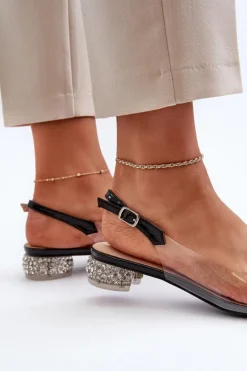 Sandały Transparentne Na Niskim Obcasie Z Ozdobą Czarne D&A MR38-383