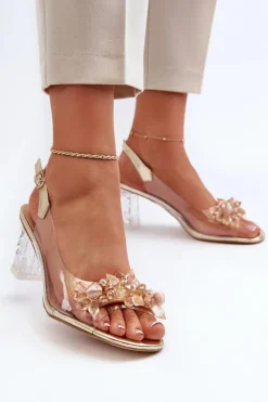 Sandały Transparentne Na Słupku Z Ozdobami Złote D&A MR38-D1