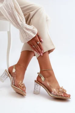 Sandały Transparentne Na Słupku Z Ozdobami Złote D&A MR38-D1