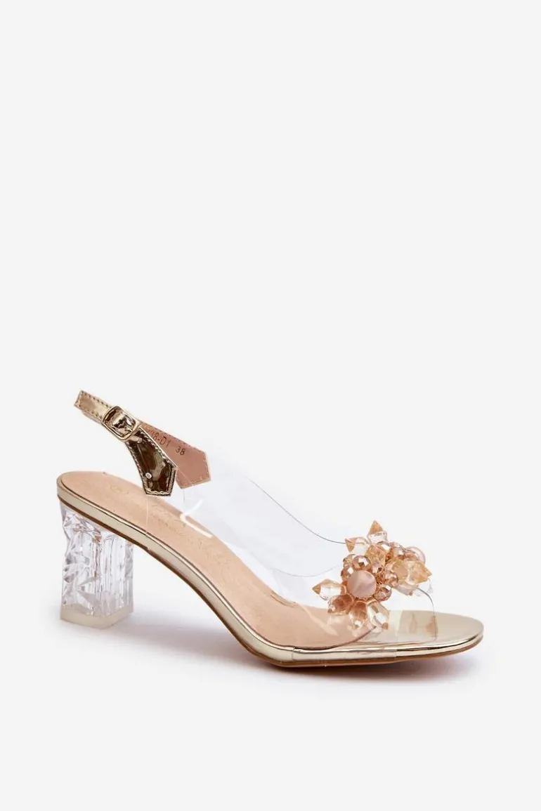 Sandały Transparentne Na Słupku Z Ozdobami Złote D&A MR38-D1
