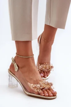 Sandały Transparentne Na Słupku Z Ozdobami Złote D&A MR38-D1