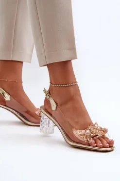 Sandały Transparentne Na Słupku Z Ozdobami Złote D&A MR38-D1