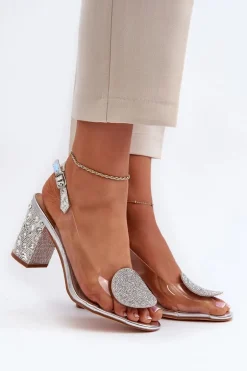 Sandały Transparentne Na Słupku Srebrne D&A MR38-812