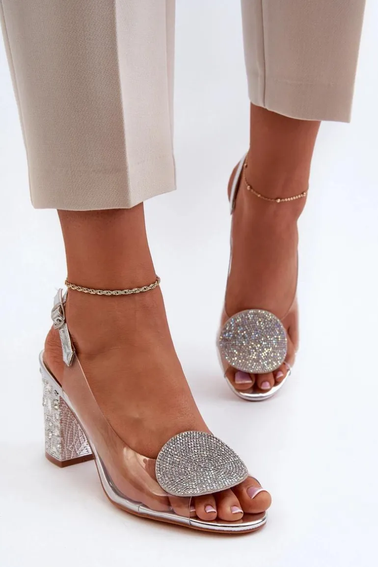 Sandały Transparentne Na Słupku Srebrne D&A MR38-812