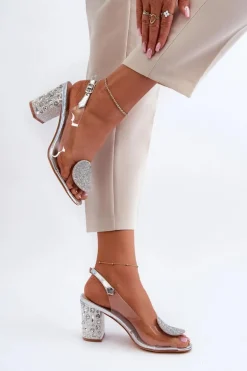 Sandały Transparentne Na Słupku Srebrne D&A MR38-812