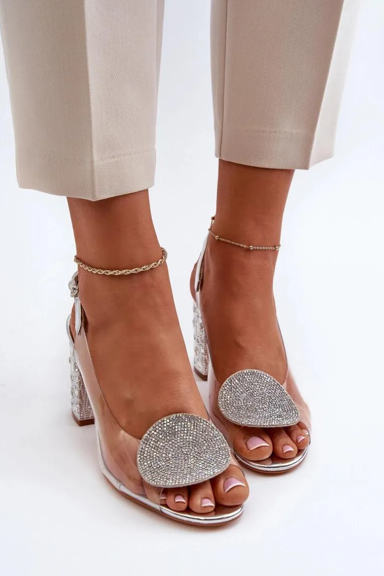 Sandały Transparentne Na Słupku Srebrne D&A MR38-812