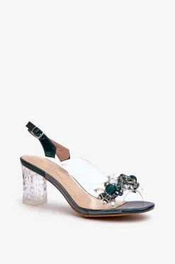 Sandały Transparentne Na Słupku Z Ozdobami Zielone D&A MR38-D1