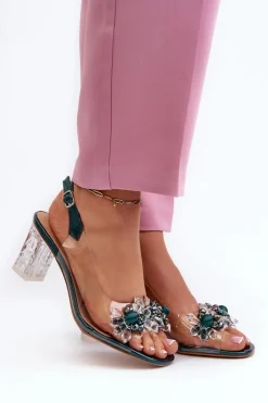 Sandały Transparentne Na Słupku Z Ozdobami Zielone D&A MR38-D1