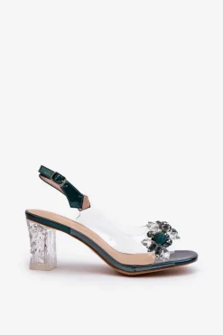 Sandały Transparentne Na Słupku Z Ozdobami Zielone D&A MR38-D1