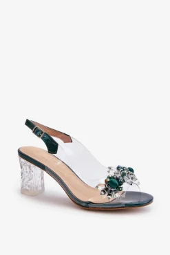 Sandały Transparentne Na Słupku Z Ozdobami Zielone D&A MR38-D1