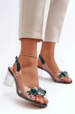 Sandały Transparentne Na Słupku Z Ozdobami Zielone D&A MR38-D1