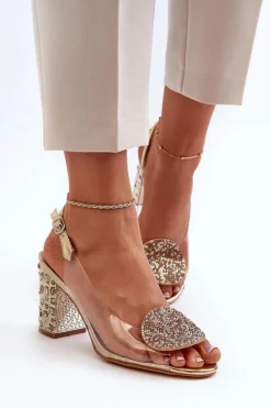 Sandały Transparentne Na Słupku Złote D&A MR38-812