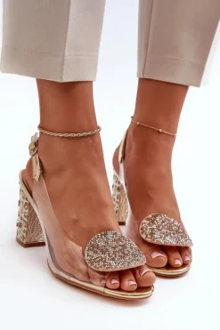 Sandały Transparentne Na Słupku Złote D&A MR38-812