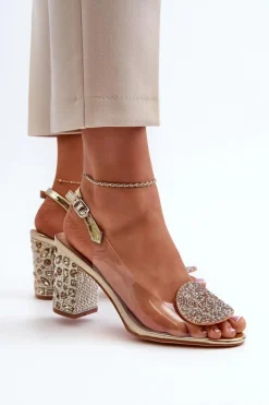 Sandały Transparentne Na Słupku Złote D&A MR38-812