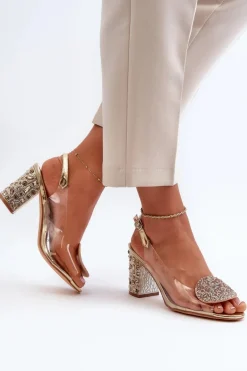 Sandały Transparentne Na Słupku Złote D&A MR38-812