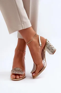 Sandały Transparentne Na Słupku Złote D&A MR38-812
