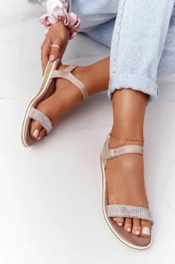 Sandały Z Cyrkoniami S.Barski 701-18 Beżowe