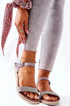 Sandały Z Cyrkoniami S.Barski 701-18 Szare