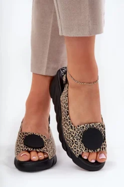 Sandały Z Naturalnej Skóry Na Koturnie Artiker 56C2186 Panterka