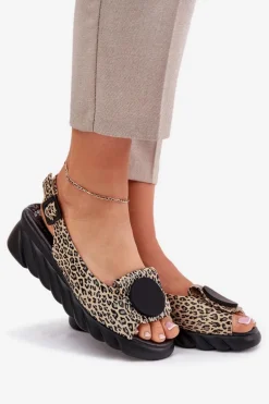 Sandały Z Naturalnej Skóry Na Koturnie Artiker 56C2186 Panterka