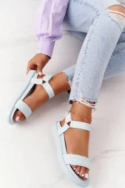 Sandały Z Pikowaniem Na Platformie Niebieskie Turn Around