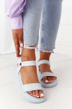 Sandały Z Pikowaniem Na Platformie Niebieskie Turn Around