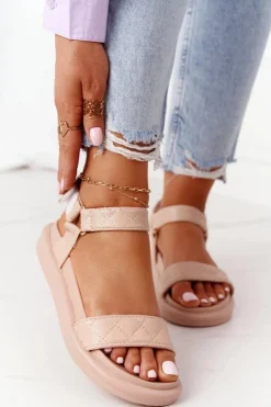 Sandały Z Pikowaniem Na Platformie Beżowe Turn Around