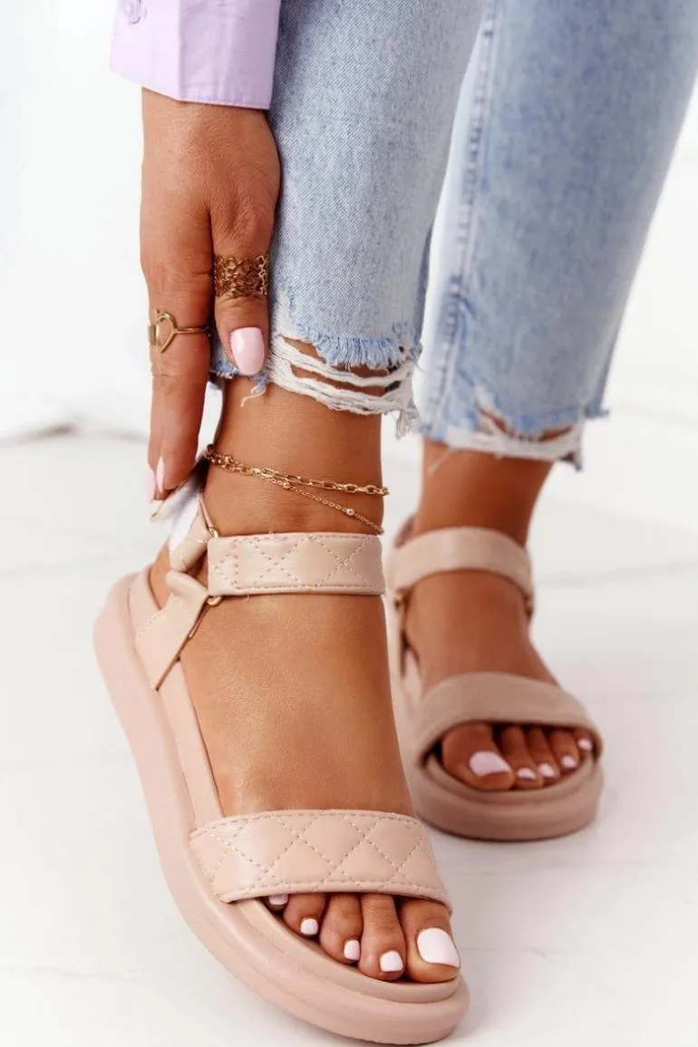 Sandały Z Pikowaniem Na Platformie Beżowe Turn Around