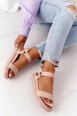 Sandały Z Pikowaniem Na Platformie Beżowe Turn Around