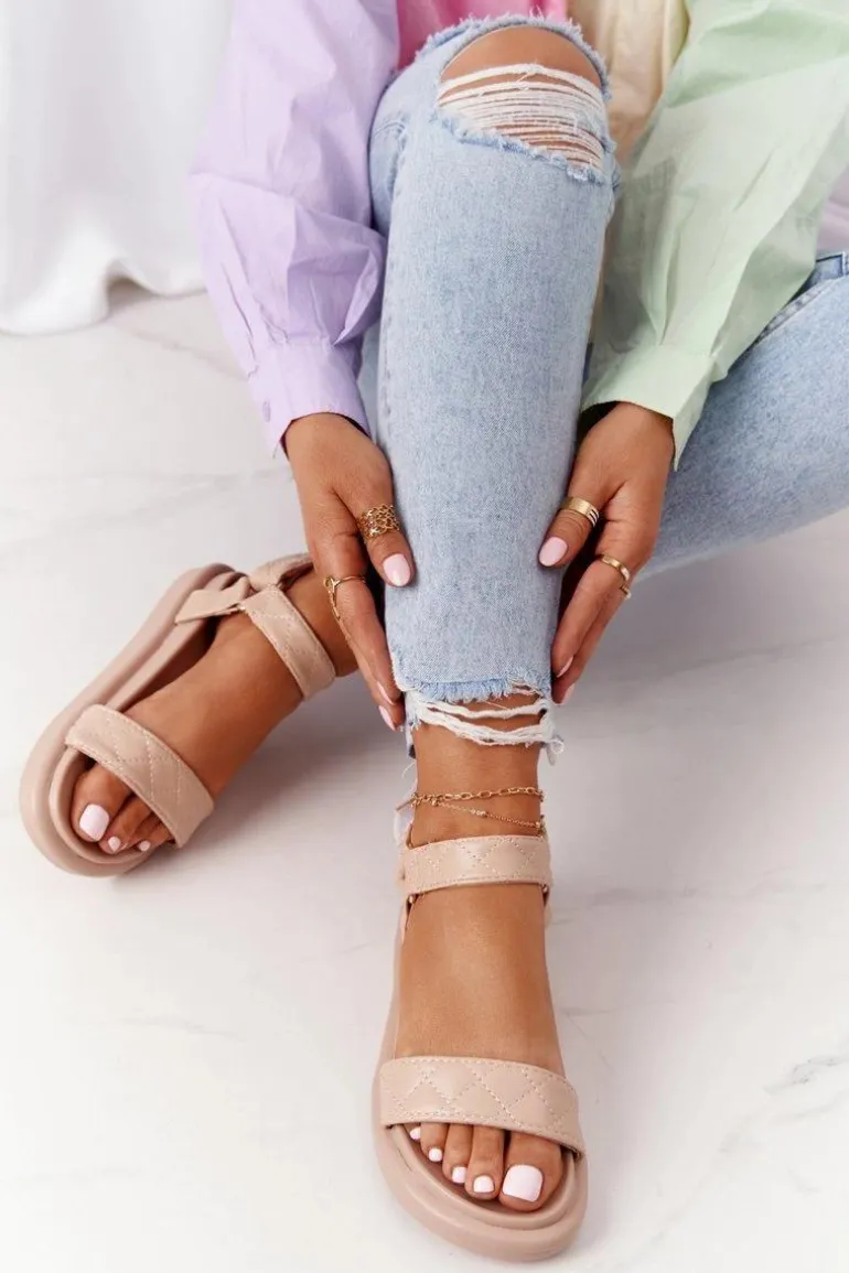 Sandały Z Pikowaniem Na Platformie Beżowe Turn Around