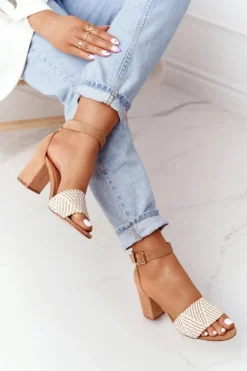 Sandały Z Plecionką Na Słupku Jasny Brąz Honeymoon
