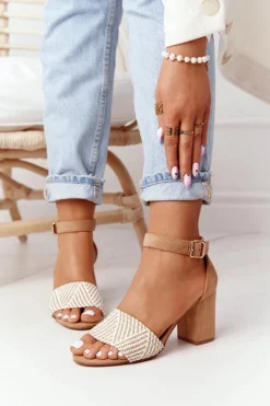 Sandały Z Plecionką Na Słupku Jasny Brąz Honeymoon