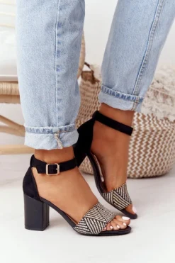 Sandały Z Plecionką Na Słupku Czarne Honeymoon