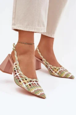 Sandały Z Plecionką Na Słupku Różowe Ebina