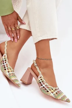 Sandały Z Plecionką Na Słupku Różowe Ebina